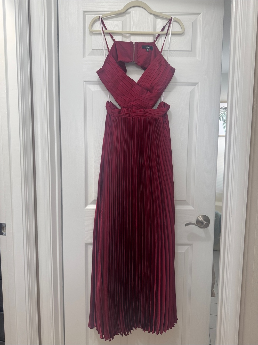 Burgundy Pleated Cutout Maxi Dress